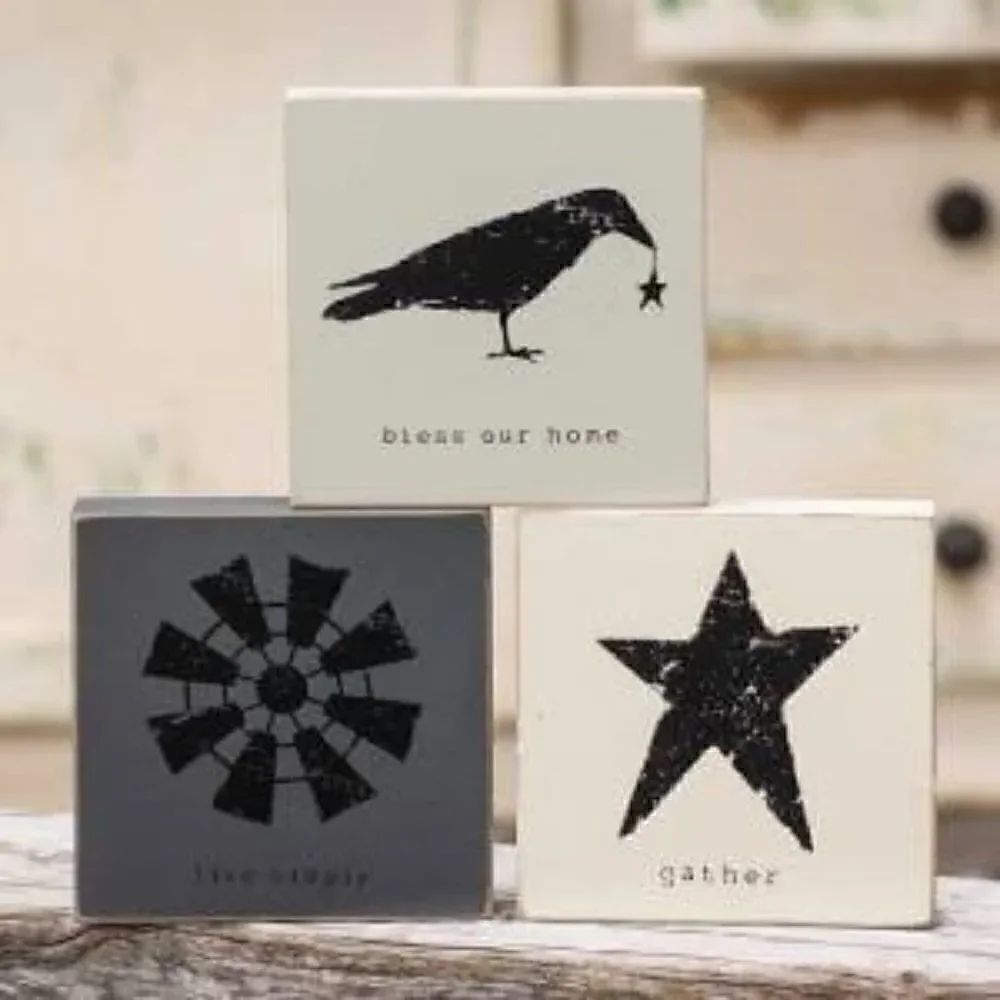 Farmhouse Wooden Block Sitters Set of Three